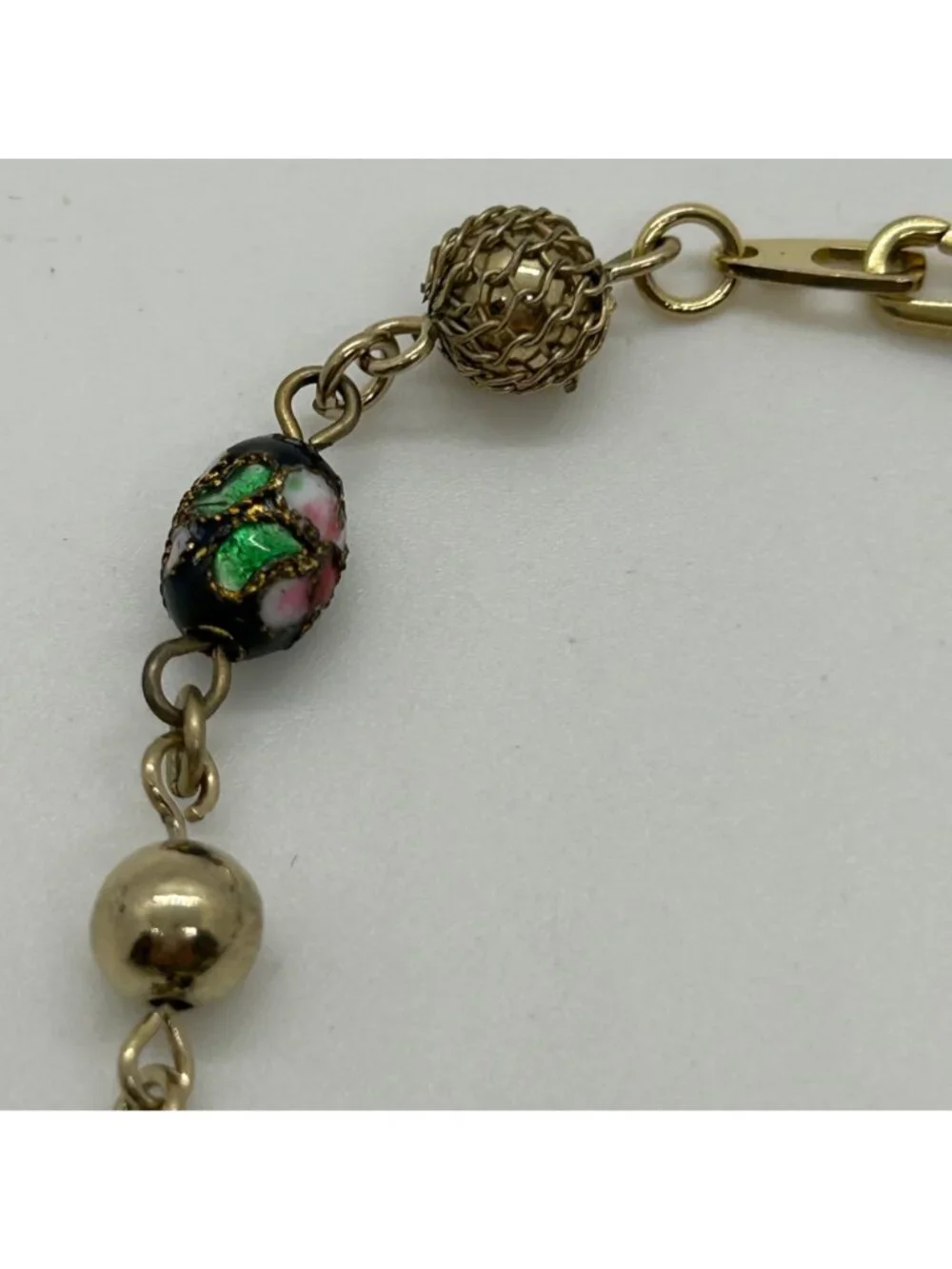 Vintage Cloisonné Bracelet Floral Enamel Filigree Gold Tone Multi-Colored 7